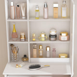 Montary Modern Mini Vanity Table with LED-lit Mirror & Hidden Storage & Padded Stool, 23.6" D Adjustable Brightness Vanity Desk Simple Design, Space-Saving Dressing Table for Small Bedrooms, White Montary