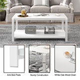 EXCEFUR White Coffee Table with Storage, Modern Center Table for Living Room, Rustic Wood and Metal Cocktail Tables, White Oak EXCEFUR