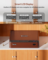 BILLCONCH Smart Gun Safe with Security Cable - Biometric Gun Safe for Handgun 4 Ways Quick Access with Fingerprint/Keypad/Key/APP Lock for Bedside Home Car with LCD/Voice Guide - Brown BILLCONCH