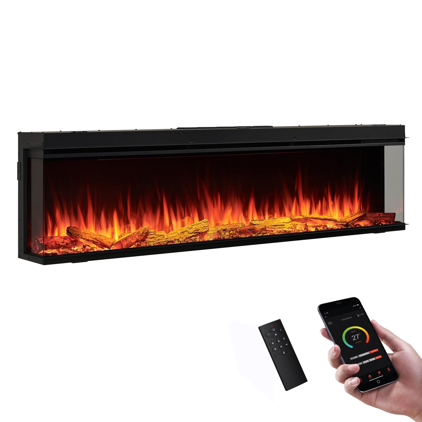 LegendFlame 71" W Smart Build in Electric Fireplace Insert, 1-2-3 Sided View, Heater 750W/1500W, Multi Colors of Flame & Fuel Bed, Alexa/Google Assistant Enabled