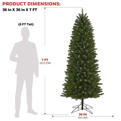 Honeywell 7ft Slim Pre-Lit Christmas Tree, Eagle Peak Pine Pencil Artificial Christmas Tree with 350 Color Changing LED Lights, Xmas Tree with 949 PVC Tips,Tree Top Connector, UL Certified