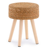 LGENHOOM Natural Handwoven Water Hyacinth Ottoman, Round Footstool with Solid Wood Legs, 17-Inch Multipurpose Vanity Stool, Dining Chair, or Patio Footrest for Balcony and Garden, Original LGENHOOM