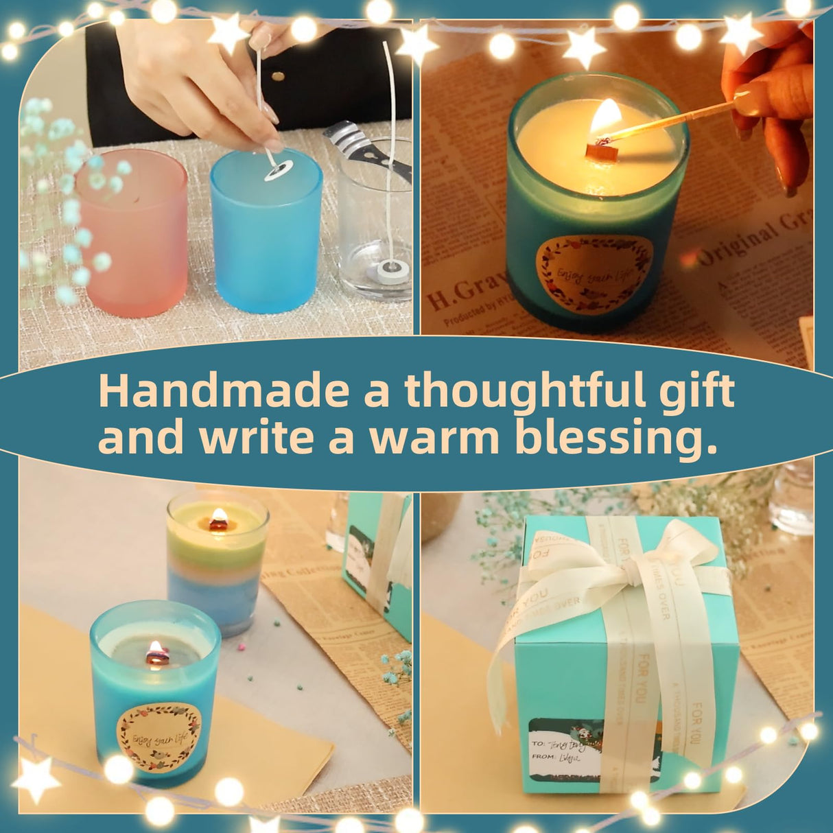 Hehinton Candle Making Kits, Professional Double Boiler Wax Melting Pot for Beginners, Complete DIY Kits with Hot Plate, 2Lbs Natural Soy Wax, Thermometer, Dye, 6 Candle Jars Hehinton