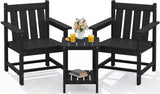 SERWALL 3 Pieces Patio Bistro Set, All Weather Adirondack Chair Set with Side Table, HDPE Material Outdoor Patio Furniture Set for Balcony, Porch, Garden, Backyard- Black SERWALL