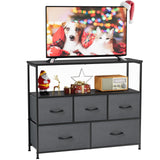 Sweetcrispy TV Stand for Bedroom, TV Dresser for 45 inches, Media Console Table, Entertainment Center with 5 Fabric Drawers Cabinet and Open Storage Shelf Furniture Cabinet for Living Room, Hallway Sweetcrispy