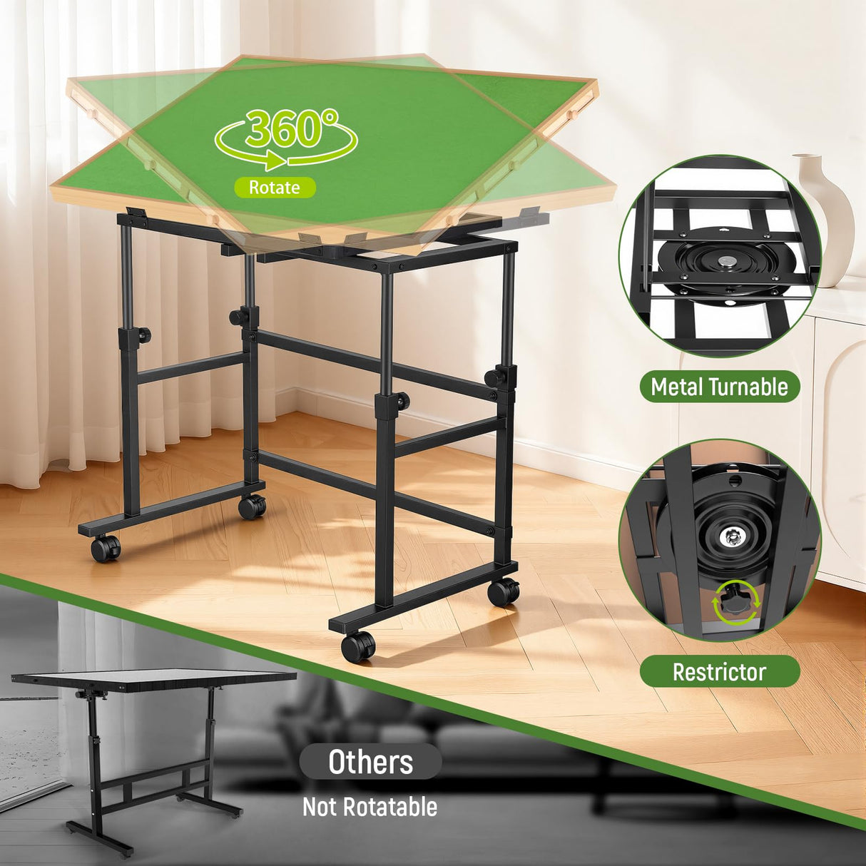 Tranqio 1500 Piece Jigsaw Puzzle Table with Metal Lazy Susan, Rotating Adjustable Height Puzzle Desk with Legs for Adults, 4-Tilting-Angle Portable Wooden Game Board with 6 Drawers & Cover Tranqio