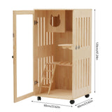 Wooden Cat House, Large Wooden Indoor Cat Enclosure Catio Cage with Ramp and Covered Cat House Kit, Enclosed Cat Condo w/Wheels for Cats Kittens YINZINR