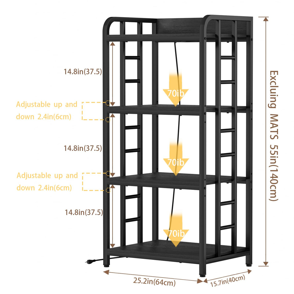 TIFFLOI Adjustable 4-Tier Kitchen Baker's Rack, Microwave Oven Cart Stand, Heavy Duty Organizer Rack for Storage in Living Room, Garage, Home and Office, Black TIFFLOI