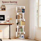 MAHANCRIS 5-Tier Rotating Bookshelf, 360° Spinning Bookshelf Tower, Floor Standing Round Revolving Bookcase, Display Rack for Books, CDs, for Living Room, Study, Bedroom, White BKWT6501 MAHANCRIS