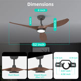 Roomratv Ceiling Fans with Lights and Remote, 52 Inch Large Airflow Indoor Ceiling Fans with Quiet DC Motor and 3 Colour Temperature Black Noiseless ABS Fan Blades (Dark Woodgrain) Roomratv
