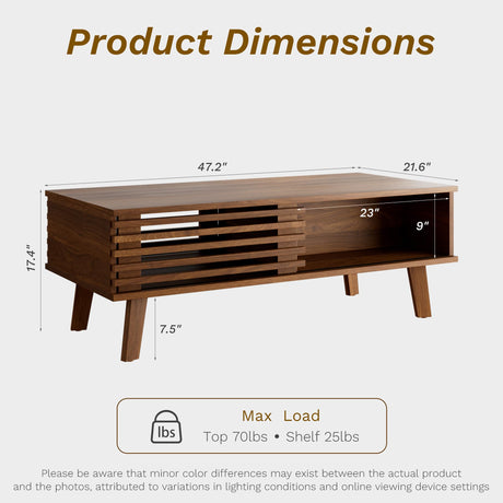Furniway Mid Century Modern Coffee Table, Wood Coffee Table with Storage, Farmhouse Table for Living Room, Apartment, Walnut Furniway