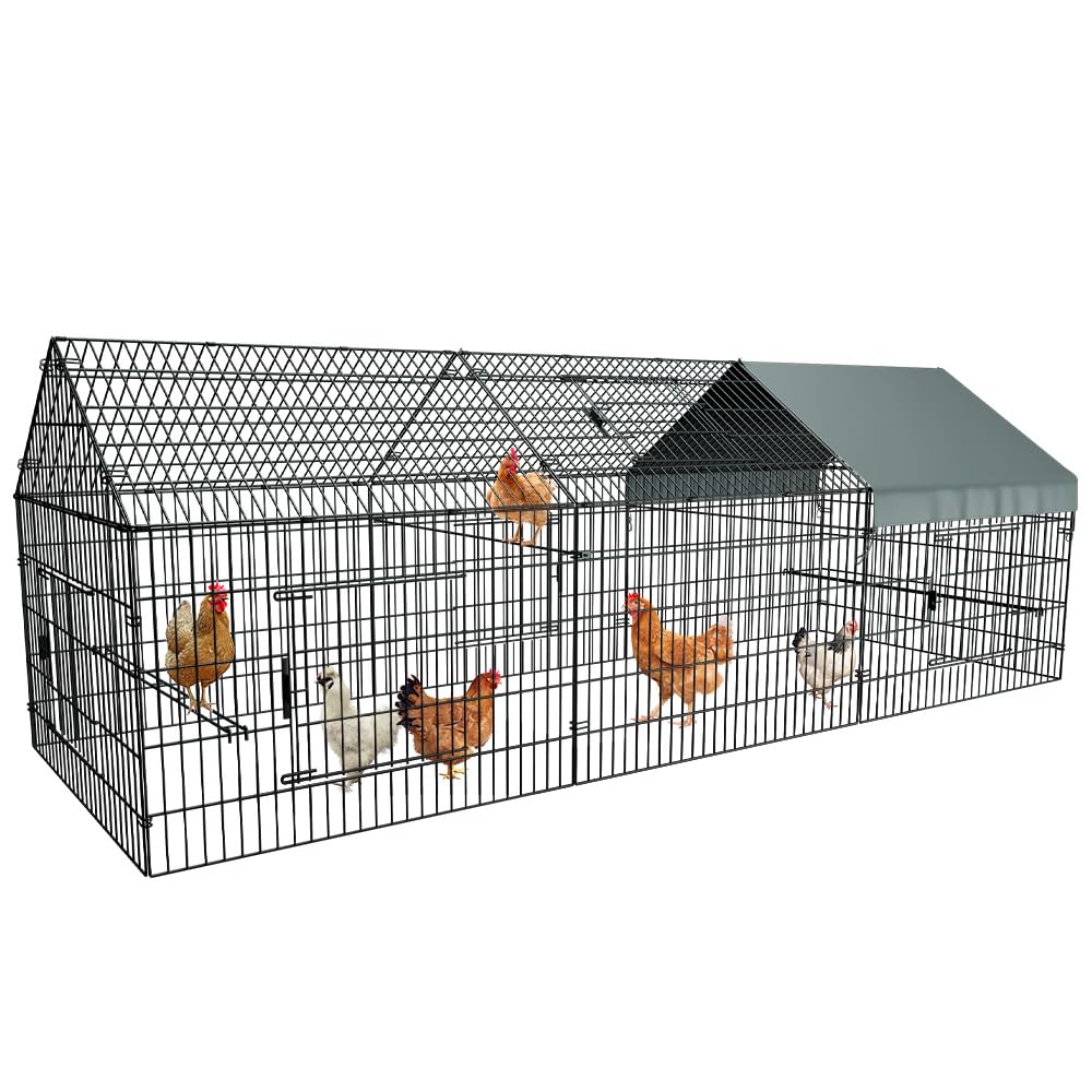 PawGiant Chicken Coop Chicken Run Pen for Yard with Cover 130"×40"×40" Outdoor Metal Portable Chicken Tractor Cage Enclosure Crate Outside for Small Animals Duck Rabbit Hen PawGiant