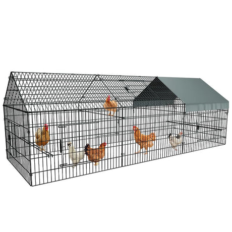 PawGiant Chicken Coop Chicken Run Pen for Yard with Cover 130"×40"×40" Outdoor Metal Portable Chicken Tractor Cage Enclosure Crate Outside for Small Animals Duck Rabbit Hen PawGiant