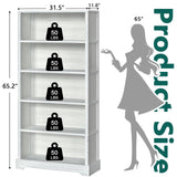 Antique White 5-Shelf Wood Bookcase - Elegant Floor Standing Storage Solution TVU
