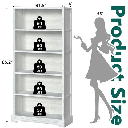 Antique White 5-Shelf Wood Bookcase - Elegant Floor Standing Storage Solution - WoodArtSupply