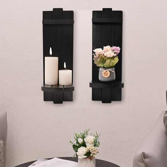 Yorkmills Sconces Wall Decor Set of 2, Wall Candle Holder Rustic Home Decor, Farmhouse Wall Art Floating Candle Sconces Shelf Black Wall Decorations for Living Room, Dining Room, Bedroom, Bathroom