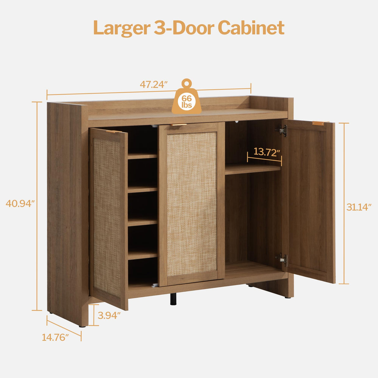 SICOTAS Shoe Storage Cabinet, 30 Pairs Rattan Shoe Cabinet Storage for Entryway, 6-Tier 41" Tall Large Shoe Cabinet, Boho Farmhouse Cabinet with Doors for Entryway Hallway Living Room Closet SICOTAS