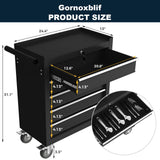 Gornoxblif 5-Drawers Black Metal Rolling Tool Chest with Wheels,Tool Storage Cabinet with Locking System，Toolbox with Wheels for Garage, Warehouse, Workshop, Repair Shop Gornoxblif
