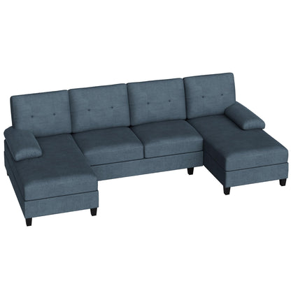 Shintenchi Sectional Sofa Couches for Living Room, U-Shaped Sofa Couch with Double Chaise, 4-Seat Sleeper Sofa Couch with Sofa Cushion & Linen Fabric for Living Room, Dark Grey