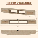 EROMMY Modern Rattan Floating TV Stand, Wall-Mounted Floating Stand for TVs up to 80 Inches with Doors, Entertainment Center for Under TV Storage, 70 inch, Oak EROMMY