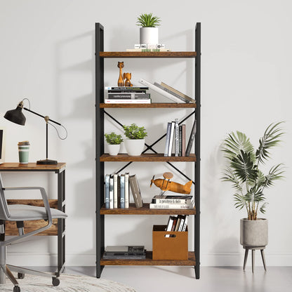 YITAHOME 5-Tier Rustic Brown Bookshelf - Stylish Modern Bookcase & Storage Rack for Home and Office - WoodArtSupply