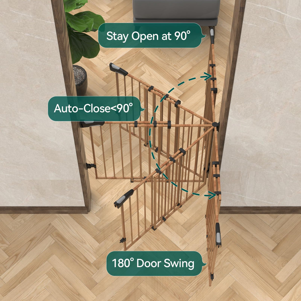 Babelio 26-43" No Bottom Bar Baby Gate for Babies, Elders and Pets, 2-in-1 Hardware Mount Dog Gate for The House, Stairs and Doorways, with Large Walk Thru Door, Brown Wood Pattern BABELIO