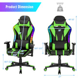 Giantex Gaming Chair with RGB LED Lights, Ergonomic Video Game Chair, High Back PVC Leather E-Sport Computer Chair Adjustable w/Headrest & Lumbar Support (Green) Giantex