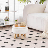 Wimarsbon Storage Ottoman, Modern Round Footrest with Soft Padded Seat, Teddy Velvet Footstool with Wood Legs, Accent Small Table or Plant Stand for Hallway, Living Room (Cream) Wimarsbon