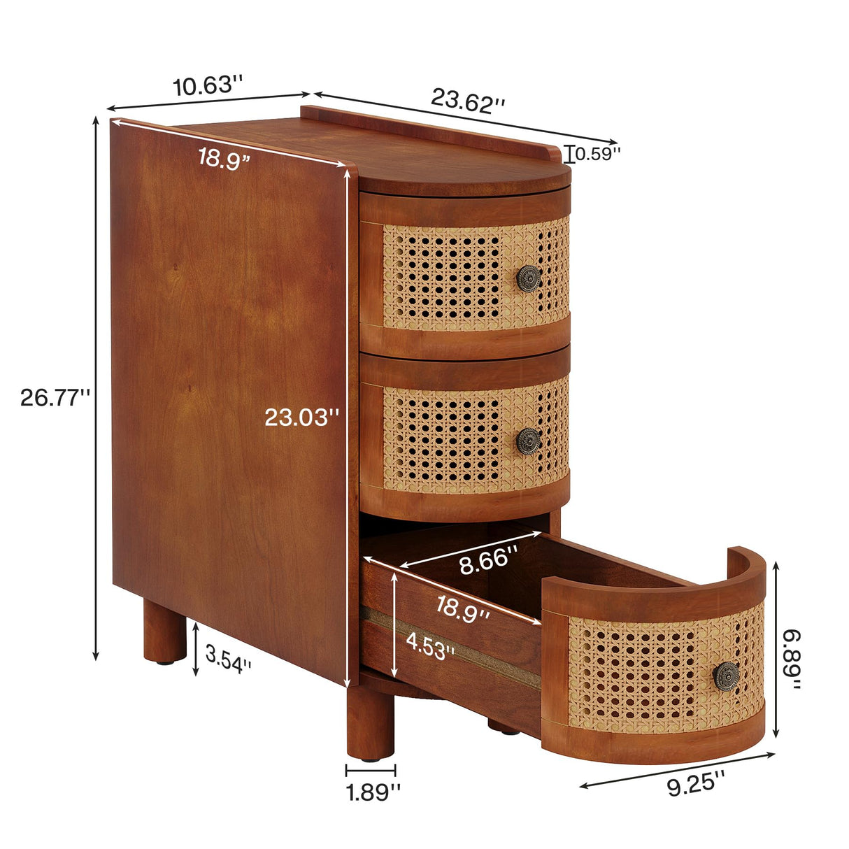 Tribesigns Solid Wood End Table, 3-Drawer Rattan Side Table, Night Stand with 3 Rattan Drawers and Exquisite Embossed Handles for Living Room, No Assembly Required (Walnut & Oak, 1PC) Tribesigns