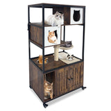 Cat Tree with Litter Box Enclosure 57.5''H Wooden Cat Tower Cabinet with Wheels Dog Proof Corner Hidden Litter Box with Condo, Hammock and Scratching Post Retro Brown GarveeHome