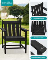 SERWALL 3 Pieces Patio Bistro Set, All Weather Adirondack Chair Set with Side Table, HDPE Material Outdoor Patio Furniture Set for Balcony, Porch, Garden, Backyard- Black SERWALL