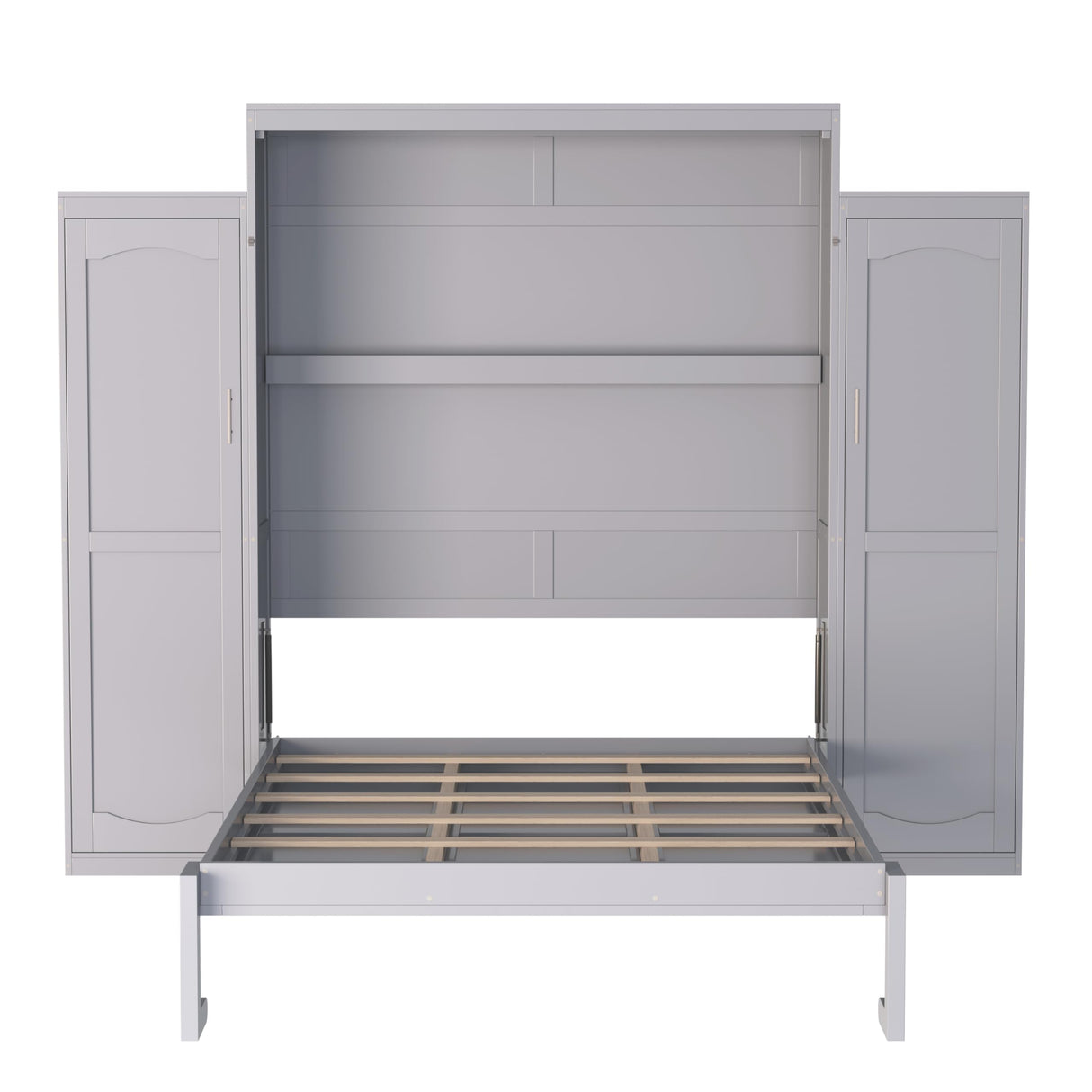 Versatile Wooden Murphy Bed Wall Bed with 2 Wardrobe and Storage Shelf,Foldable Platform Bedframe for Guest-Room Bedroom Study Office Use (Gray#Shelf, Queen) Brabrety