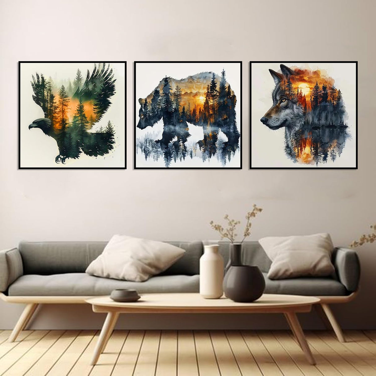 Meothan 3 Pack Diamond Painting Kits for Adults, Wild Animals Diamond Art Kits for Adults Beginners, 5D DIY Paint with Diamonds Gem Art Dots Set for Home Wall Decor 12 x 12 Inch (Bear Wolf and Eagle) Meothan