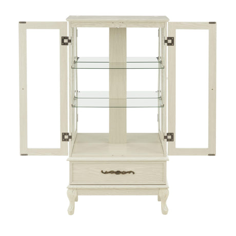CKEASEAN Curio Cabinet with Tempered Glass Doors, 52" H Glass Display Cabinet with Light Bulb inclued, Curio Storage Cabinet with Mirrored Back Panel and Adjustable Shelves (White) CKEASEAN