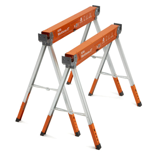 BORA Workhorse XT Saw Horses 2 Pack Folding Heavy Duty Adjustable Height Sawhorse Pair with Adjustable Legs, Heavy Duty Saw horse for Contractors Portable Workbench w/Built in Bottle opener P - WoodArtSupply