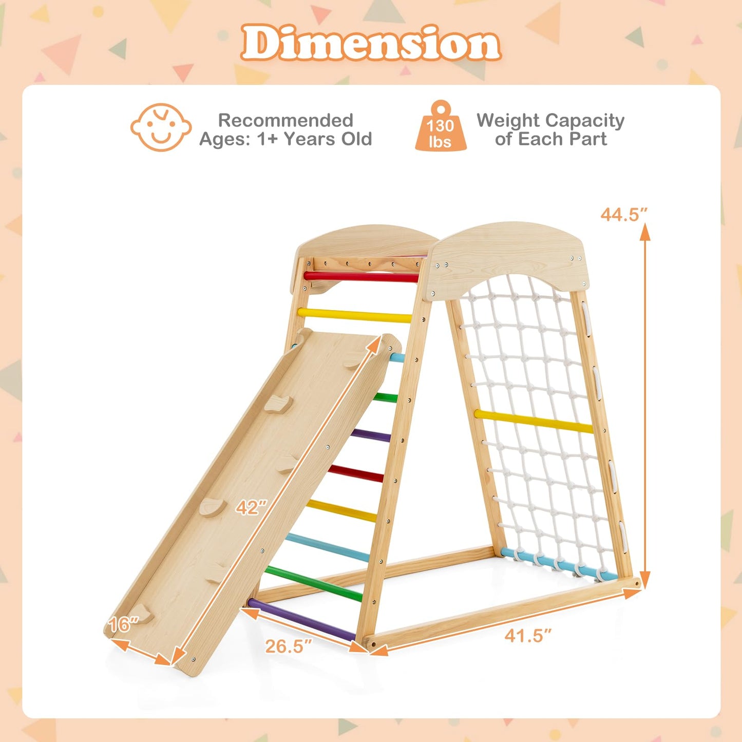 Costzon Indoor Jungle Gym, 6-in-1 Montessori Climbing Toys for Toddlers with Double-Sided Slide, Climbing Rock/Net, Indoor Wooden Playground Climber Playset for Kids 2-6 Years Birthday