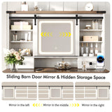 Albott Farmhouse Makeup Vanity Desk with Sliding Mirror and Lights, Makeup Vanity Table with 4 Storage Drawers and Adjustable Shelves, Dressing Table with Glass Top, Big Vanity Set for Bedroom, White Albott