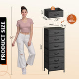 WLIVE Tall Dresser for Bedroom, 6 Drawer Dressers & Chests of Drawers, Fabric Dresser for Closet, Night Stand with Metal Frame, Storage Tower with Fabric Bins, Woodtop, Charcoal Black Wood Grain Print WLIVE