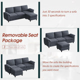Vongrasig 79" Convertible Sectional Sofa Couch, 3 Seat L Shaped Sofa with Removable Pillows Linen Fabric Small Couch Mid Century for Living Room, Apartment and Office (Gray) Vongrasig