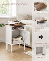 Apetaccat Nightstand, Boho Night Stand with 1 Drawer, Modern Side Accent Table with Open Shelf, Wooden Top Bedside End Table for Bedroom, Living Room, White Apetaccat