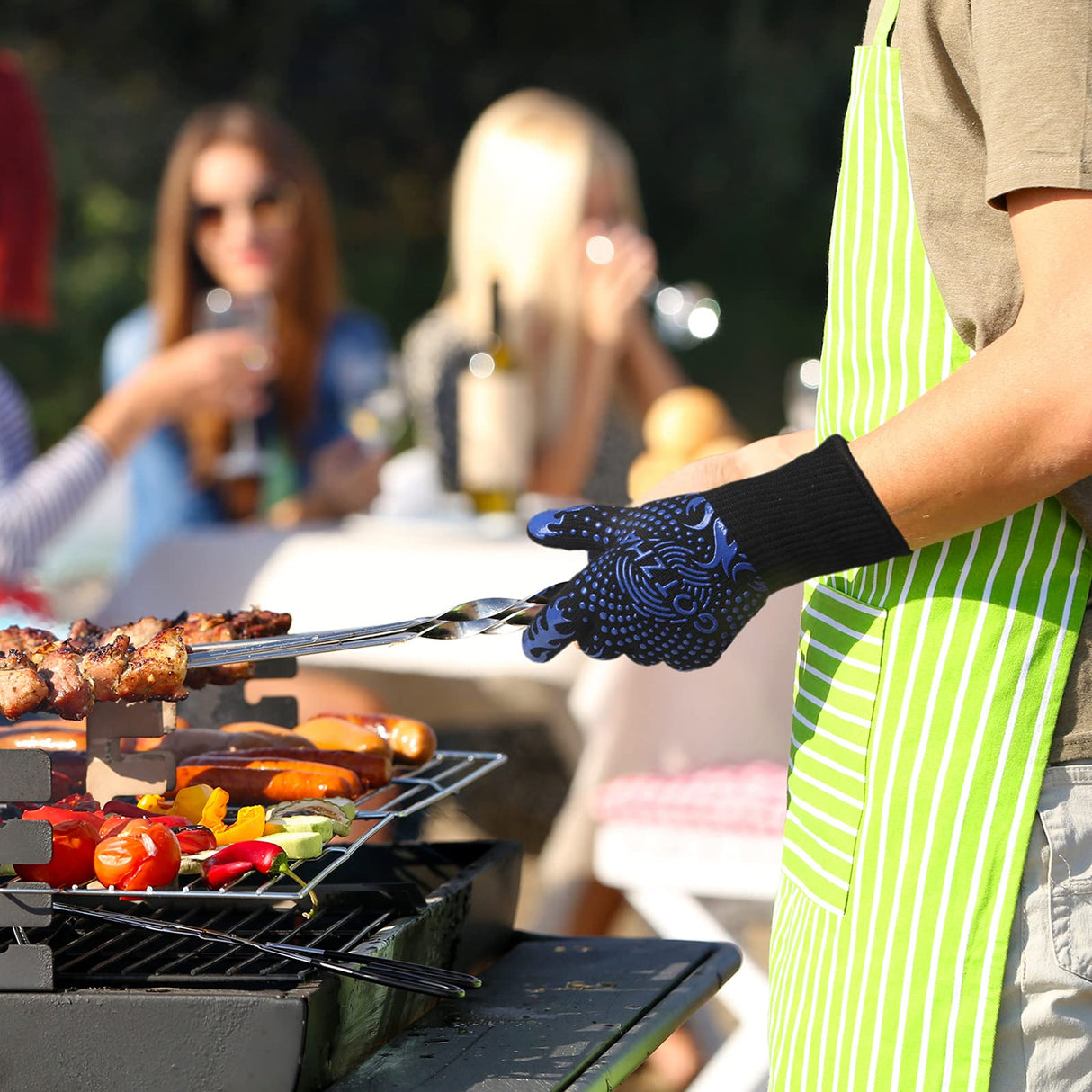 BBQ Gloves for Smoker, 1472℉ Extreme Heat Resistant Gloves, 14 Inch Silicone Non-Slip Grill Gloves with Extra Long Cuff, Safe Oven Gloves for Barbecue, Fryer, Baking, Outdoor Camping (Blue) GOTZHA