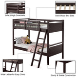 Giantex Twin Over Twin Bunk Bed, Solid Wood Twin Bunk Bed Convertible Into Two Individual Beds, Kids Twin Bunk Bed w/Ladder & Guard Rail for Boys Girls (Espresso) Giantex