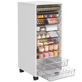 WOPITUES Plastic Storage Drawer Cart, Makeup Organizer and Storage with 10 Large Clear Drawers, Utility Wooden Rolling Cart on Wheels, for Cosmetic, Art Craft, Parts, Office Supplies, Toy, White WOPITUES