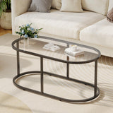 Wolawu Coffee Table Black Glass Coffee Tables for Living Room, Oval Table Center Table with Sturdy Metal Frame,Modern Tempered Glass Accent Tables for Bedroom Home Office Wolawu
