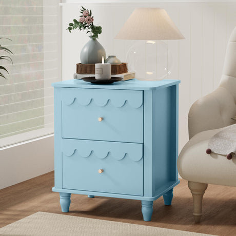Anbuy Bedroom Set 3 PCS Scalloped 9 Drawer Dresser and Night Stand Sets for Bedroom, Two Drawers Nightstand Set of 2 & Scalloped 9 Drawer Dresser Combo 3 Pieces (Blue) Anbuy