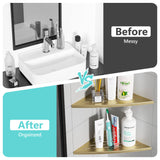 Qeke Corner Shower Shelf Brushed Golden, 304 Stainless Steel 11.5” Recessed Corner Shelf Bathroom for Tiled Wall, Floating Shower Shelves Shampoo Holder, No Drilling, 2 Pack Qeke