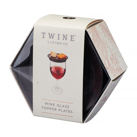 Twine Wooden Farmhouse Wine Glass Topper Appetizer Plates, Drink Cup Covers, Rustic Wine Glass Covers, Wine Accessories, Set of 4, Mahogany Twine