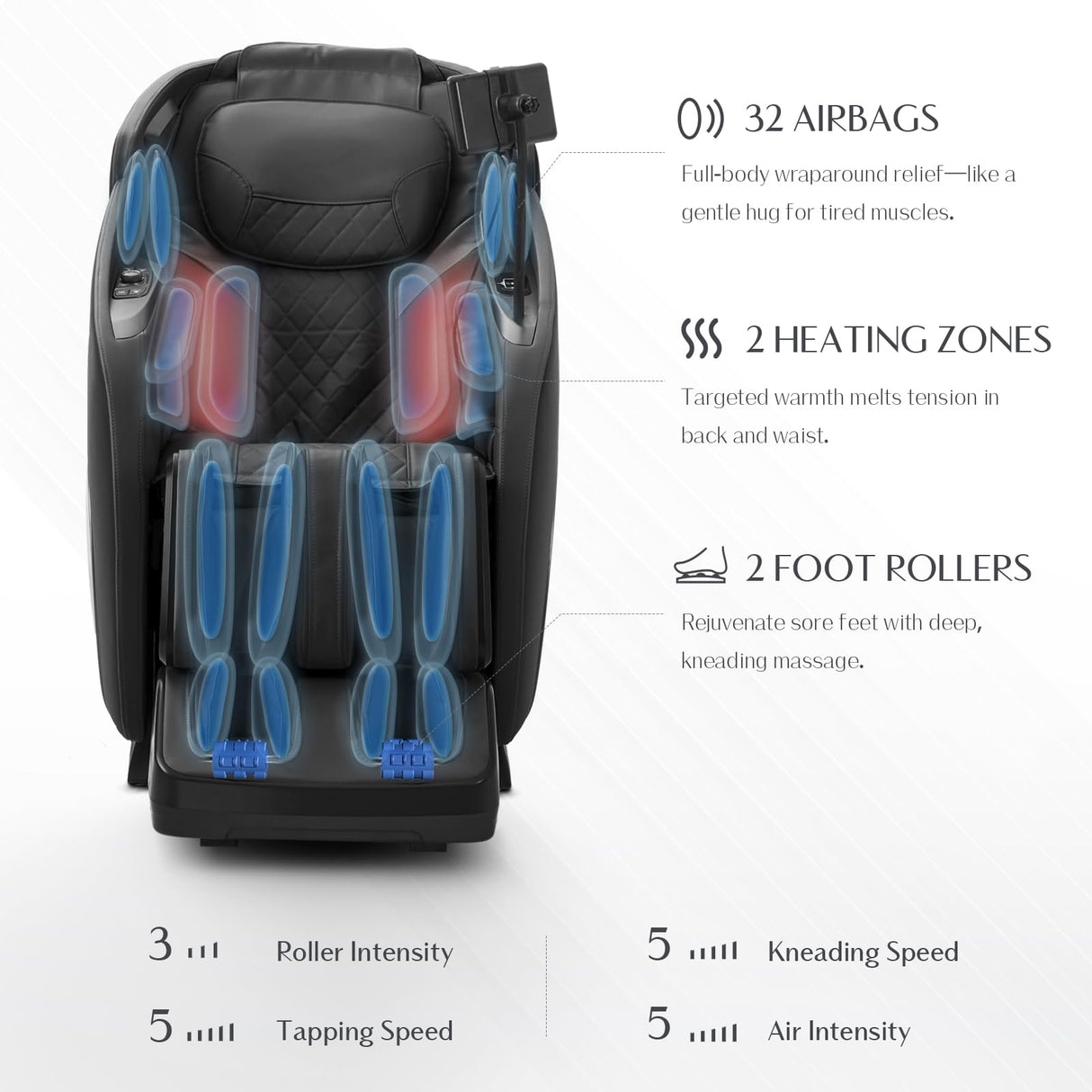 3D Massage Chair, Full Body Massage Chair, Zero Gravity Recliner w/Dynamic Leg Kneading System, 53.14" SL Track, Sleek Appearance, 12 Auto Modes, Wireless Charging, Bluetooth Speaker, TFT Screen Mazzup