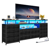 HAUOMS TV Stand & Dresser for 65 Inch TV, 63" W with LED Lights & Power Outlets, Black Long Dresser with 12 Fabric Drawers, Entertainment Center with Shelves, for Bedroom HAUOMS