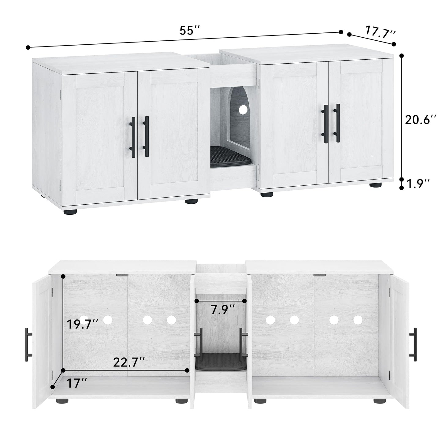 Gaomon Litter Box Enclosure with Double Cage, Cat House,Hidden Litter Box Enclosure Furniture for 2 Cats, Wooden Enclosed Cat Litter Box Furniture,55”L x 17.7”W x 22.5”H,White - WoodArtSupply